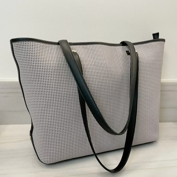 LO & SONS $578 Seville Leather 15 Tote Bag w/ 13" Inner Shell  GRAY Black - Picture 14 of 16